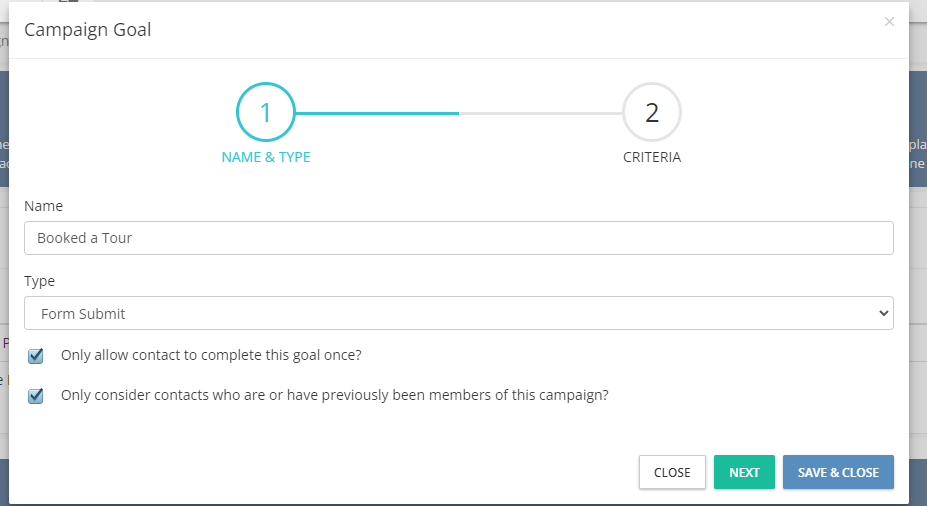 book a tour goal configuration example